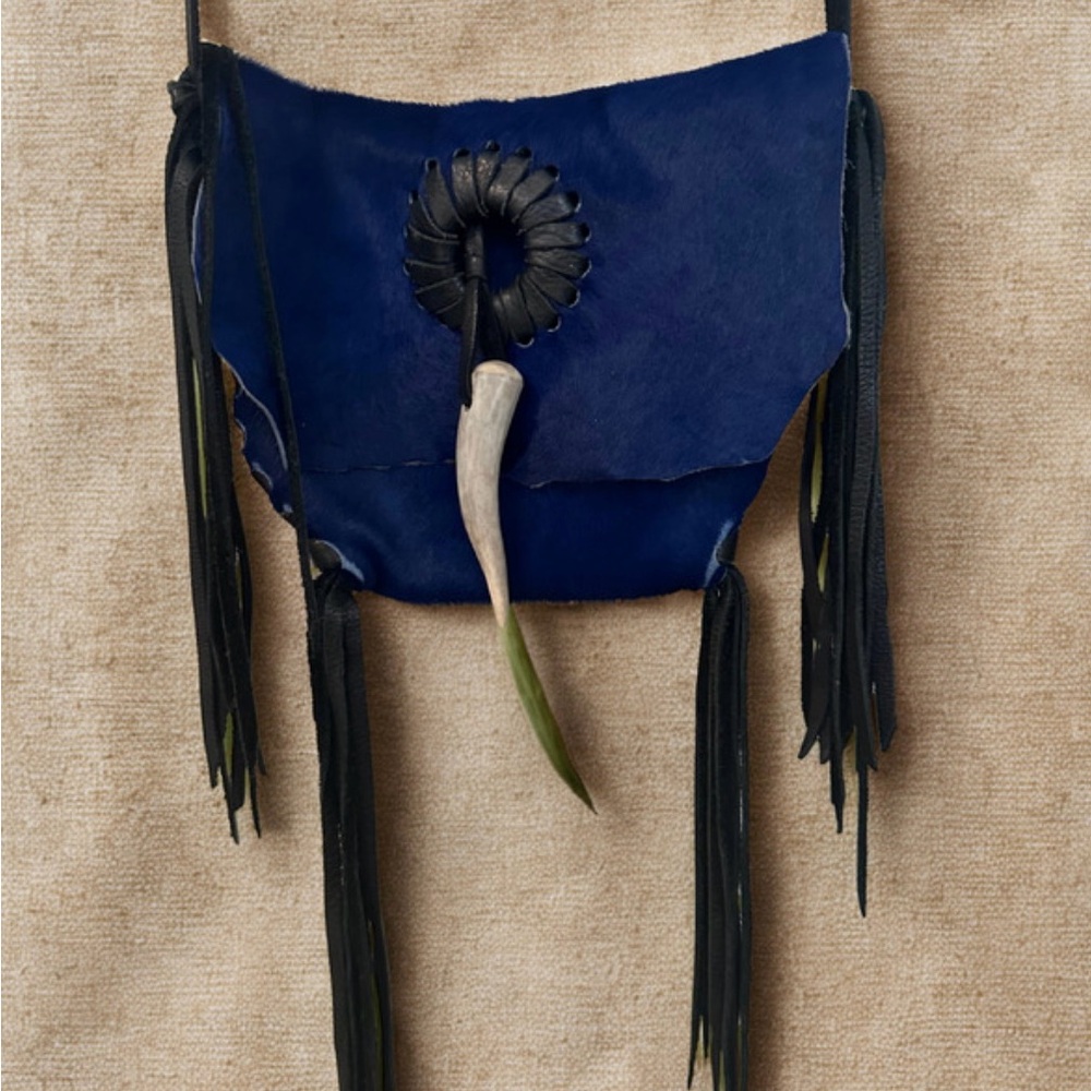 Elegant Blue Leather Fringe Bag
